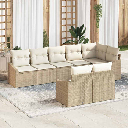 Trädgårdsoffset med kudde 8 pcs Beige och vit konstrotting