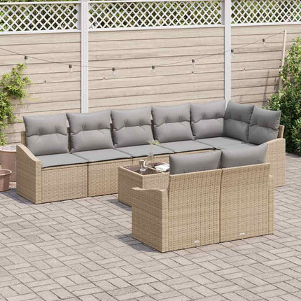 Trädgårdsoffset med kudde 9 pcs Beige och Ljusgrå konstrotting