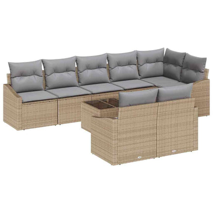 Trädgårdsoffset med kudde 9 pcs Beige och Ljusgrå konstrotting