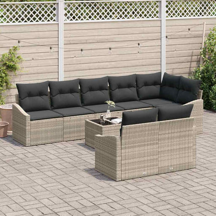 Trädgårdsoffset med kudde 9 pcs Ljusgrå konstrotting