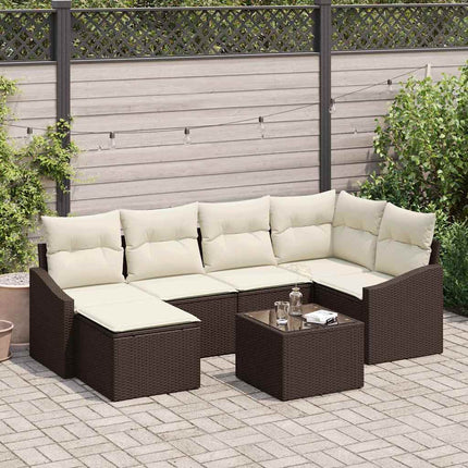Trädgårdsmöbelset med kudde med lagring 7 pcs Brun och Kräm