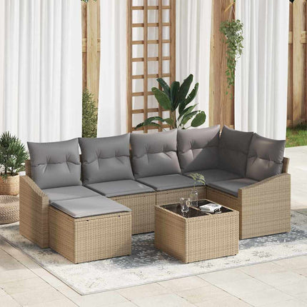 Trädgårdsmöbelset med kudde med lagring 7 pcs Beige och Ljusgrå