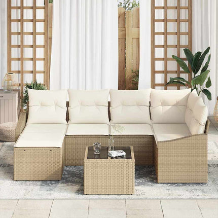 Trädgårdsmöbelset med kudde 7 pcs Beige och gräddfärgad