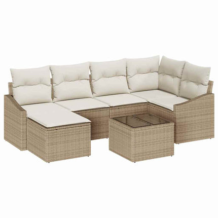 Trädgårdsmöbelset med kudde 7 pcs Beige och gräddfärgad