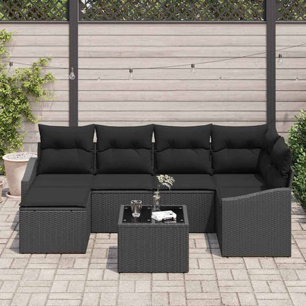 Trädgårdsmöbelset med kudde med lagring 7 pcs Svart