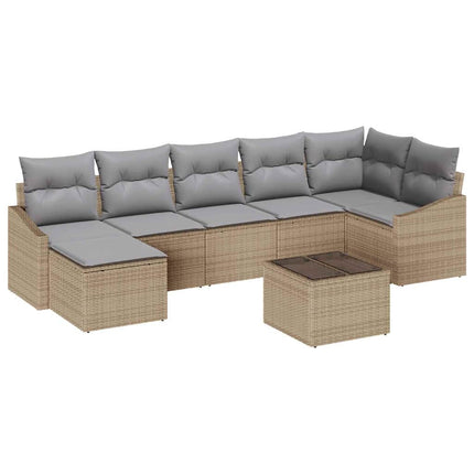 Trädgårdsoffset med kudde 8 pcs Beige och Ljusgrå konstrotting