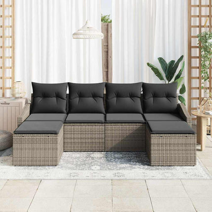 Trädgårdsmöbelset 6 pcs Grå Poly Rattan och Pulverlackerad Stål