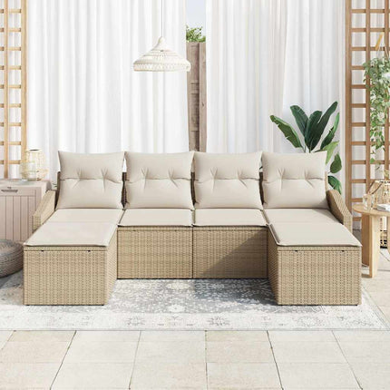 Trädgårdsmöbelset med kudde 6 pcs Beige och gräddfärgad
