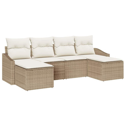 Trädgårdsmöbelset med kudde 6 pcs Beige och gräddfärgad