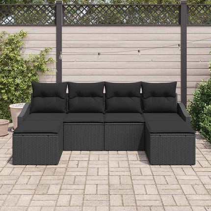 Trädgårdsmöbelset med kudde med lagring 6 pcs Svart