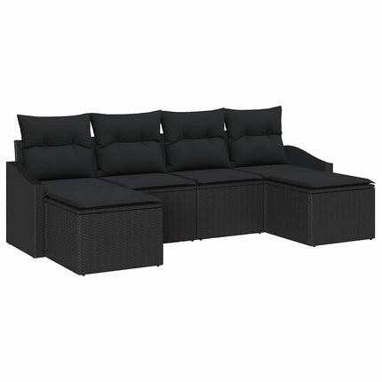 Trädgårdsmöbelset med kudde med lagring 6 pcs Svart