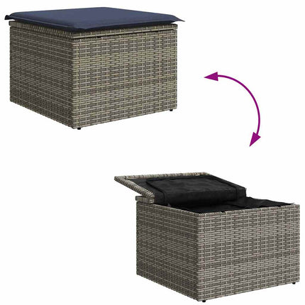 Trädgårdsoffset med kudde 6 pcs Grå och Marinblå konstrotting