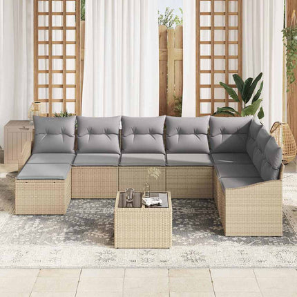 Trädgårdsoffset med kudde 8 pcs Beige och Ljusgrå konstrotting