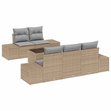 Trädgårdsoffset med kudde 6 pcs Beige och Grå konstrotting