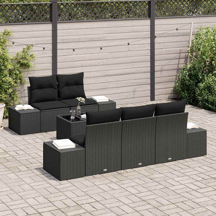 Trädgårdsoffset med kudde med lagring 6 pcs Svart konstrotting