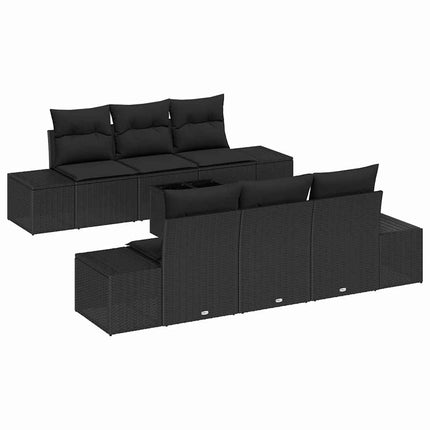Trädgårdsoffset med kudde med lagring 8 pcs Svart konstrotting
