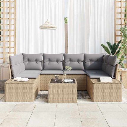Trädgårdsoffset med kudde 8 pcs Beige och Grå konstrotting