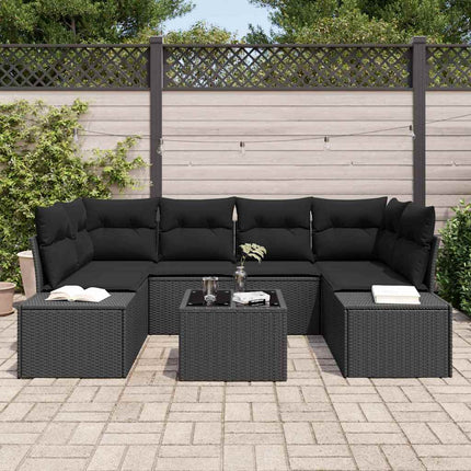 Trädgårdsoffset med kudde med lagring 8 pcs Svart konstrotting