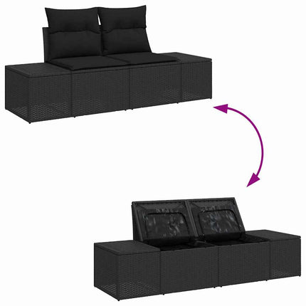 Trädgårdsoffset med kudde med lagring 8 pcs Svart konstrotting