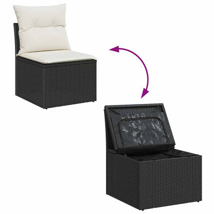 Trädgårdsoffset med kudde 8 pcs Svart och kräm konstrotting