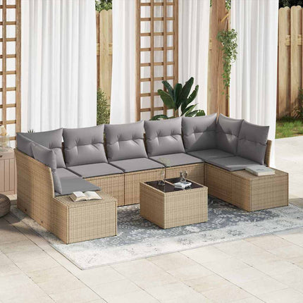 Trädgårdsoffset med kudde 8 pcs Beige och Grå konstrotting