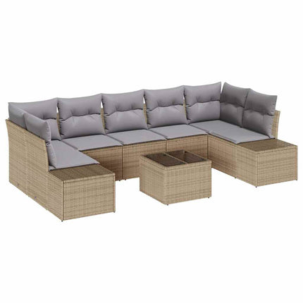 Trädgårdsoffset med kudde 8 pcs Beige och Grå konstrotting