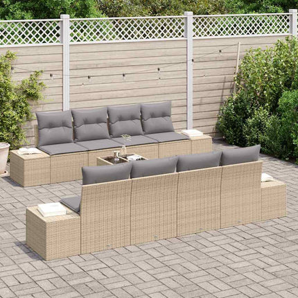 Trädgårdsoffset med kudde 8 pcs Beige och Grå konstrotting