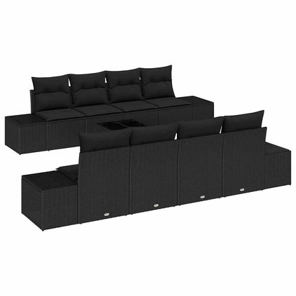 Trädgårdsoffset med kudde med lagring 8 pcs Svart konstrotting