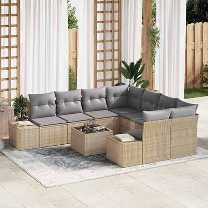 Trädgårdsoffset med kudde 9 pcs Beige och Grå konstrotting