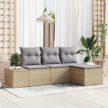 Trädgårdsoffset med kudde 4 pcs Beige och Ljusgrå konstrotting