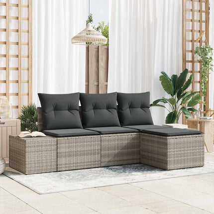 Trädgårdsoffset med kudde 4 pcs Ljusgrå konstrotting