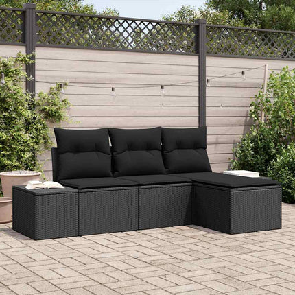 Trädgårdsoffset 4 pcs Svart Poly Rattan och Pulverlackerad Stål