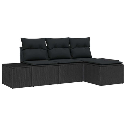 Trädgårdsoffset 4 pcs Svart Poly Rattan och Pulverlackerad Stål