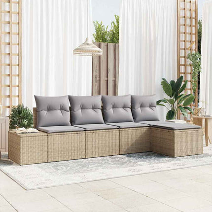 Trädgårdsoffset med kudde 5 pcs Beige och Ljusgrå konstrotting
