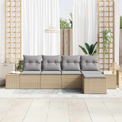 Trädgårdsoffset med kudde 5 pcs Beige och Ljusgrå konstrotting