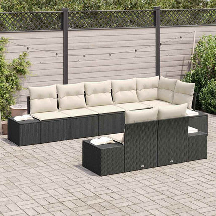 Trädgårdsoffset med lagring 8 pcs Svart och kräm Poly rattan