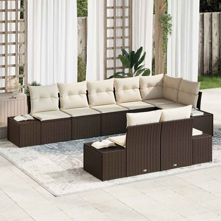 Trädgårdsoffset med lagring 8 pcs Brun och Kräm Poly rattan