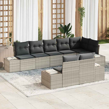 Trädgårdsoffset med lagring 8 pcs Ljusgrå Poly rattan