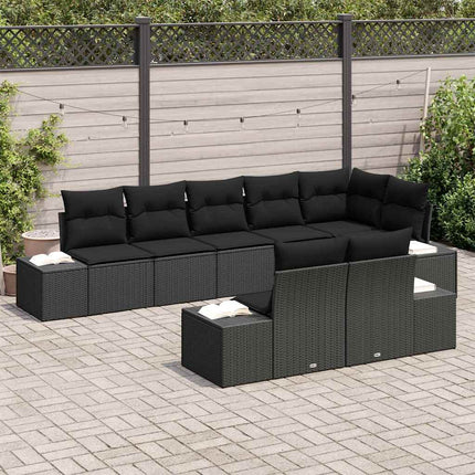 Trädgårdsoffset med lagring 8 pcs Svart Poly rattan