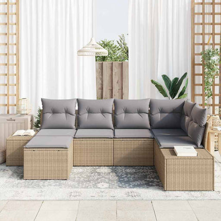Trädgårdsoffset med kudde 6 pcs Beige och Ljusgrå konstrotting