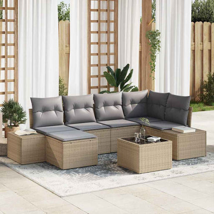 Trädgårdsoffset med kudde 6 pcs Beige och Ljusgrå konstrotting