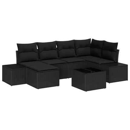 Trädgårdsoffset med kudde med lagring 6 pcs Svart konstrotting