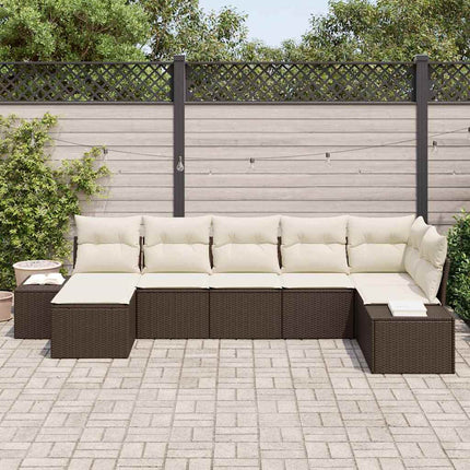 Trädgårdsoffset med kudde med lagring 7 pcs Brun Poly rattan
