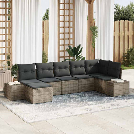 Trädgårdsoffset med kudde med lagring 7 pcs Grå Poly rattan