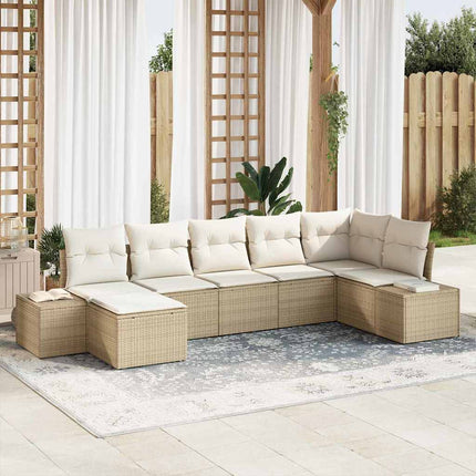Trädgårdsoffset med kudde med lagring 7 pcs Beige konstrotting