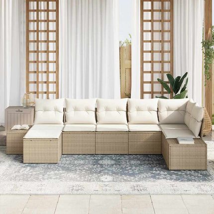 Trädgårdsoffset med kudde med lagring 7 pcs Beige konstrotting