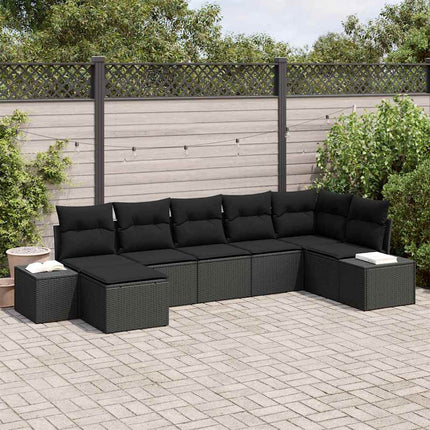 Trädgårdsoffset med kudde med lagring 7 pcs Svart konstrotting