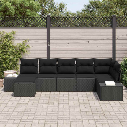 Trädgårdsoffset med kudde med lagring 7 pcs Svart konstrotting