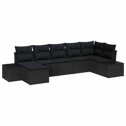 Trädgårdsoffset med kudde med lagring 7 pcs Svart konstrotting