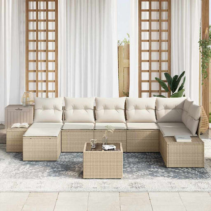 Trädgårdsoffset med kudde med lagring 7 pcs Beige konstrotting